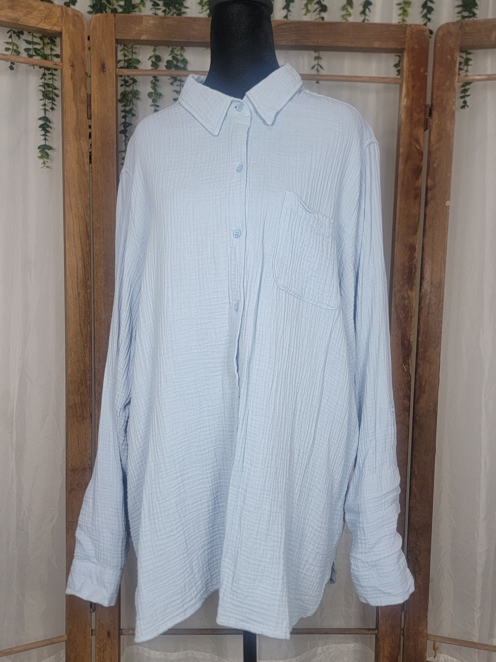 Anne Klein Light Blue Double Gauze Cotton Button Front Shirt XXL - Picture 4 of 8